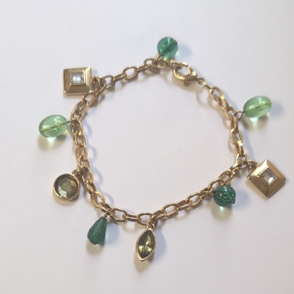 Gold and Green Charm Bracelet